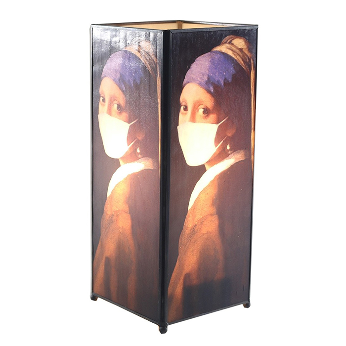 Lady With Mask Square Lamp Screen Printed